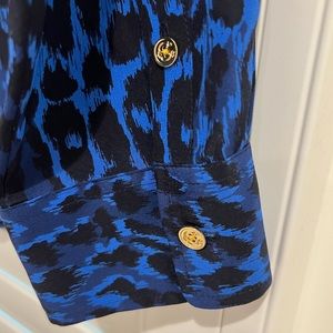 C.Wonder silk button down in beautiful blue leopard print.
